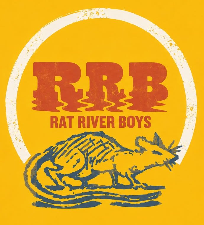 RRB Rat River Boys logo with a rat crouched under a white circle